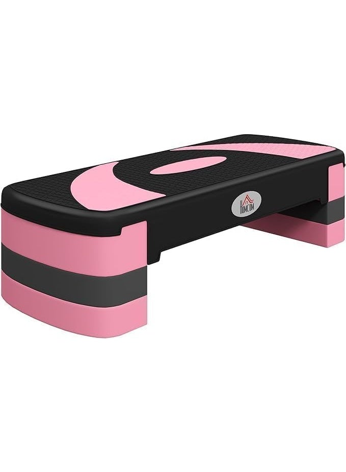 Aerobics Step for Fitness Non-Slip with Adjustable Height 3 Levels 80 x 31 x 10/15/20 cm Platform Stepper for Sports and Exercise at Home Gym Load 150 kg Pink - Image 1